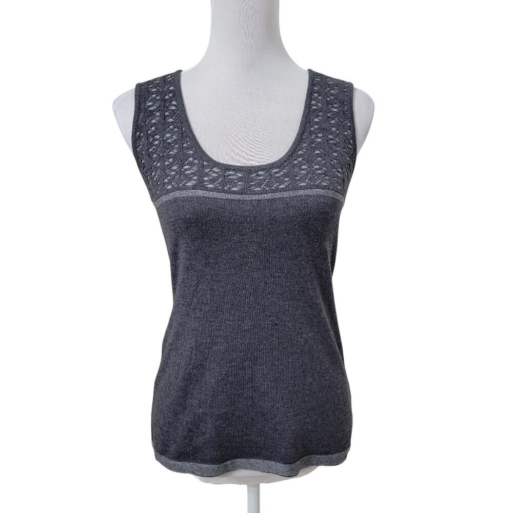 Vila Milano Size M Gray Wool Blend Sleeveless Sweater Lace Crochet Panel Top